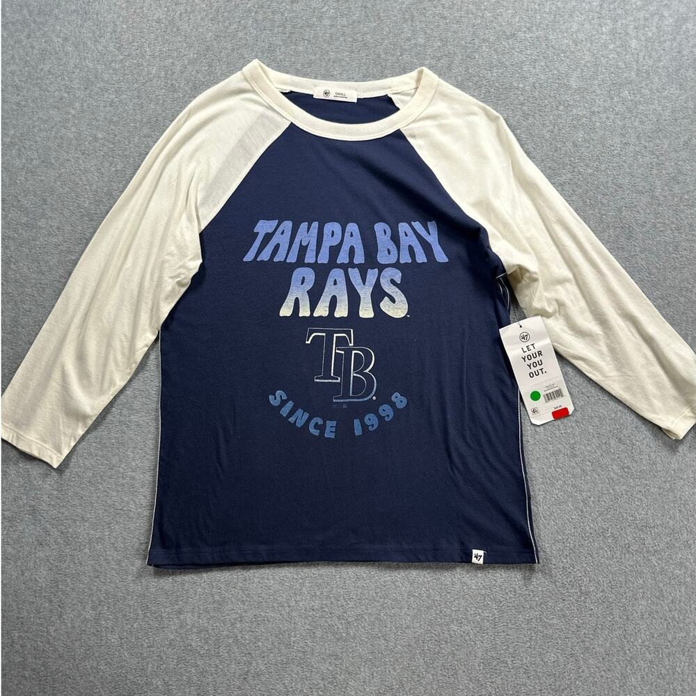 47 Brand Tampa Bay Rays Training Shirt Women Small Blue Raglan Sleeves Crew Neck